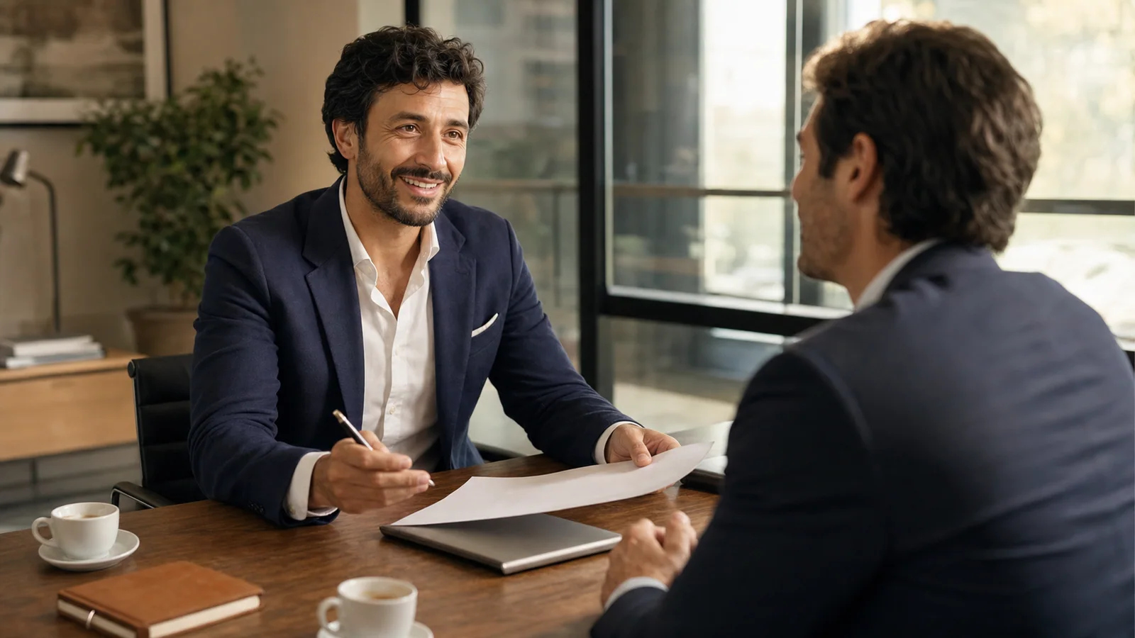 Agente commerciale che prepara il report km dopo le visite clienti